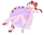  aano_(10bit) babydoll bad_id bad_pixiv_id bare_shoulders blonde_hair bloomers bow character_request chocolate copyright_request hair_bow high_heels see-through short_hair solo underwear 