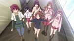  6+girls atarashi_ako bare_legs bottomless female long_sleeves multiple_girls naked_track_jacket no_pants nude saki takakamo_shizuno 