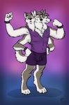  anthro canine clothing crazy-husky digitigrade dog dog_tags gradient husky male mammal multi_arm multi_head multi_limb shirt shorts solo tank_top 