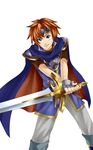  blue_eyes fire_emblem fire_emblem:_fuuin_no_tsurugi headband highres male_focus red_hair roy_(fire_emblem) smile solo sword wasabi_(legemd) weapon 