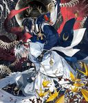  bad_id bad_pixiv_id bird black_gloves blue_eyes blue_hair crane_(animal) gloves hand_on_another's_head itefu japanese_clothes male_focus mikazuki_munechika multiple_boys origami paper_crane sayagata skeleton touken_ranbu tsurumaru_kuninaga white_hair wings yellow_eyes 