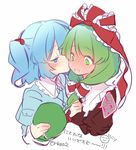  bad_id bad_twitter_id blue_eyes blue_hair blush bow dress embarrassed frills front_ponytail full-face_blush grass green_eyes green_hair hair_bobbles hair_bow hair_ornament hair_ribbon hand_on_own_chest hand_up hat hat_removed headwear_removed holding holding_hat kagiyama_hina kawashiro_nitori long_hair long_sleeves multiple_girls open_mouth pocket puffy_short_sleeves puffy_sleeves red_dress ribbon shirt short_hair short_sleeves tori_(otori) touhou twintails two_side_up upper_body wrist_ribbon yuri 