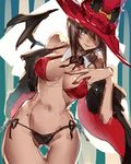  bat_wings bikini black_hair green_eyes guilty_gear guilty_gear_xrd hat i-no oro_(sumakaita) red_hat short_hair smile solo swimsuit wings 