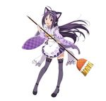  :d animal_ears apron cat_ears fake_animal_ears full_body holding long_hair looking_at_viewer maid_headdress official_art open_mouth pointy_ears purple_hair purple_legwear red_eyes simple_background smile solo sword_art_online sword_art_online:_code_register thighhighs wa_maid white_background yuuki_(sao) zettai_ryouiki 
