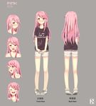  blush character_name character_sheet crying expressions full_body highres long_hair looking_at_viewer muite multiple_views original pink_hair pun red_eyes shoes simple_background sketch smile turnaround 