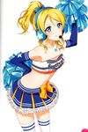  absurdres artist_request ayase_eli bare_shoulders blonde_hair blue_eyes blue_gloves blush breasts cheerleader cleavage elbow_gloves finger_to_cheek frilled_skirt frills gloves hand_on_hip headset highres long_hair looking_at_viewer love_live! love_live!_school_idol_festival love_live!_school_idol_project medium_breasts microphone midriff non-web_source official_art pom_poms ponytail ribbon scan skirt smile solo star strapless takaramonozu thighhighs tubetop white_legwear zettai_ryouiki 