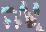  armpits big_breasts boob_hat breasts cleavage clothed clothing fur grey_fur huge_breasts hyper hyper_breasts lying mammal nipples open_mouth pepper_(ritts) pink_nipples rat ritts rodent sagging_breasts shirt shorts stretching thick_thighs wide_hips yawn 