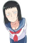  black_hair breasts cleavage kurata_tome medium_breasts mob_psycho_100 school_uniform serafuku short_hair simple_background solo tenchisouha white_background 