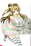  absurdres artist_request bare_shoulders bow brown_eyes brown_hair cheerleader crop_top elbow_gloves frilled_skirt frills gloves hair_bow headset highres long_hair looking_at_viewer love_live! love_live!_school_idol_festival love_live!_school_idol_project midriff minami_kotori non-web_source official_art open_mouth pom_poms ribbon roller_skates scan shirt simple_background skates skirt smile solo striped striped_legwear takaramonozu thighhighs very_long_hair white_background zettai_ryouiki 