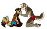  anthro briefs canine clothing collar duo eyes_closed fangs kissing kneeling male male/male mammal mustelid otter rorr smile teeth underwear 