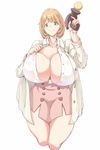  1girl breasts brown_eyes brown_hair cleavage curvy huge_breasts looking_at_viewer narusawa_ryouka occultic;nine short_hair smile solo thick_thighs wide_hips 