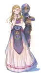  artist_request blonde_hair circlet crossed_arms dual_persona elbow_gloves gloves green_eyes light_smile long_hair looking_at_viewer multiple_girls pointy_ears princess_zelda profile sheik simple_background standing the_legend_of_zelda the_legend_of_zelda:_ocarina_of_time white_background 