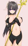  1girl 3d 3d_custom_girl black_hair breasts breasts_apart cowboy_shot erect_nipples eyebrows eyebrows_visible_through_hair female holding large_breasts long_hair looking_at_viewer navel original pointy_ears purple_eyes simple_background smile solo standing taii_(tng1014) 