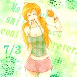  ahoge alternate_hairstyle bad_id bad_pixiv_id bracelet breasts cleavage closed_eyes jewelry medium_breasts nami_(one_piece) nashimo_(artist) one_piece polka_dot polka_dot_shorts shorts solo twintails |d 