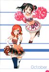  absurdres artist_request bare_shoulders black_hair blush cheerleader elbow_gloves frilled_skirt frills gloves headset highres looking_at_viewer love_live! love_live!_school_idol_festival love_live!_school_idol_project midriff multiple_girls nishikino_maki non-web_source october official_art one_eye_closed open_mouth pink_gloves polka_dot_skirt pom_poms purple_eyes red_eyes red_hair ribbon roller_skates scan shirt simple_background skates skirt sleeveless sleeveless_shirt smile star strapless takaramonozu thighhighs tubetop twintails white_background white_gloves white_legwear yazawa_nico zettai_ryouiki 