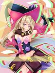  absurdres bare_shoulders blonde_hair book detached_sleeves hair_between_eyes hat highres long_hair looking_at_viewer magilou_(tales) pointy_ears purple_eyes shishin_(shishintei) smile solo tales_of_(series) tales_of_berseria very_long_hair witch_hat yellow_eyes 