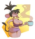  anthro beverage big_breasts breasts cleavage clothed clothing coffee female huge_breasts joelasko mammal mouse navel rodent solo 