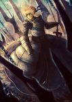 ahoge armor armored_dress artoria_pendragon_(all) blonde_hair dutch_angle fate/stay_night fate_(series) from_above gauntlets gorget hand_on_hilt highres kuon_(kwonchanji) puffy_sleeves saber solo sword weapon 
