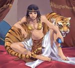  ancient_egypt animal barefoot black_hair blue_eyes breasts egyptian eyeshadow goblet original ozaki_kaori tagme tiger 