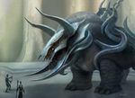  anthony_francisco anthro feral macro magic_the_gathering metal monster official_art open_mouth quadruped scroll side_view signature size_difference staff standing teeth 