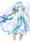  blue_eyes blue_hair flower_knight_girl hatsuyukisou_(flower_knight_girl) hood japanese_clothes light_blue_hair long_hair solo sumino_sumi 