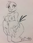  angry_birds anthro avian beak bird black_and_white blush breasts eyelashes female glacierclear monochrome nipples solo stella_(angry_birds) talons traditional_media_(artwork) video_games wings 