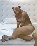  angry anthro bed breasts brown_fur butt clothed clothing cosmiclife female fossa fur looking_at_viewer mammal pinup pose presenting sitting topless whiskers 