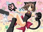  :3 animal_ears armband bell bow brown_eyes brown_hair cat cat_ears gloves lowres nekomimi short_hair 