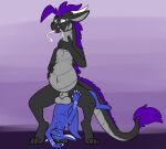  absurd_res anal anthro bodily_fluids cum cum_from_mouth cum_in_mouth cum_inflation cum_inside cum_through dragon duo frek genital_fluids hi_res horn inflation knot_hanging kobold male male/male mane sarek_aran_desian sarek_aran_desian_(character) size_difference small_dom_big_sub 