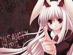  animal_ears blazer bunny_ears finger_gun highres jacket long_hair long_sleeves necktie purple_hair red_eyes red_neckwear reisen_udongein_inaba sepia smile solo tateha_(marvelous_grace) touhou very_long_hair wallpaper 