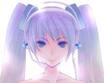  amase_(siki696) blue_eyes blue_hair hatsune_miku headset highres long_hair simple_background solo twintails vocaloid 