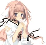  animal_ears blush dress flower hinayuki_usa japanese_clothes long_hair original pink_hair purple_eyes ribbon solo 