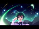  androgynous antennae fireflies glaring glowing green_eyes green_hair highres kazakura letterboxed light looking_down night raised_eyebrow reverse_trap short_hair sky solo touhou upper_body wallpaper wriggle_nightbug 