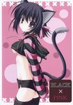 animal_ears black_hair black_x_pink breasts cat_ears copyright_request highres medium_breasts nanao_naru ribbon shorts solo striped tail thighhighs underboob 