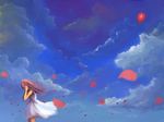  balloon charimei dress just_be_friends_(vocaloid) long_hair megurine_luka petals pink_hair solo tears vocaloid wind 