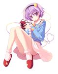  absurdres bbbbunny eyes full_body hairband heart heart_of_string highres komeiji_satori legs no_panties purple_eyes purple_hair short_hair slippers solo thighs touhou transparent_background 