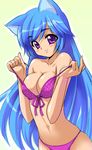  animal_ears bare_shoulders bikini blue_hair breasts cat_ears cleavage copyright_request front-tie_top large_breasts long_hair piko_(mea) polka_dot polka_dot_bikini purple_eyes solo swimsuit undressing 