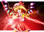  blonde_hair flandre_scarlet foreshortening hat laughing lens_flare red_eyes short_hair skirt solo touhou wings zb 