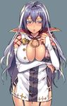  bad_id bad_pixiv_id bangs blue_eyes blush breast_hold breasts bridal_gauntlets cleavage cleavage_cutout colored_eyelashes cowboy_shot dress embarrassed fishnets garter_straps hair_between_eyes isabelle_(shadowverse) jewelry kairi_(strawberry_drop) large_breasts lips long_hair looking_away looking_down multicolored_hair parted_lips purple_hair ring shadowverse short_dress simple_background sketch solo streaked_hair two-tone_hair white_hair 