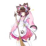  animal_ears apron artist_request broom brown_hair cat_ears cat_tail character_request fake_animal_ears hair_ornament hairpin holding long_hair long_sleeves looking_at_viewer multicolored_hair official_art one_eye_closed paw_print purple_eyes skirt smile solo streaked_hair tail transparent_background uchi_no_hime-sama_ga_ichiban_kawaii white_hair white_legwear wide_sleeves 