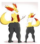  2016 anthro anthrofied big_butt black_fur braixen breasts butt canine delphox duo female fox fur looking_at_viewer looking_back mammal multicolored_fur nightmare-arts nintendo nude pok&eacute;mon pok&eacute;morph raised_tail rear_view red_fur red_nose side_boob simple_background smile solo stick video_games white_fur yellow_fur 