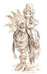  :d armor capelet chocobo final_fantasy final_fantasy_xiv full_body gloves hat junwool lalafell looking_at_viewer monochrome open_mouth pointy_ears riding serpent_honor_guard_(ff14) signature sketch smile 