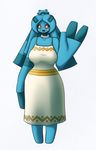  2016 anthro anthrofied bellaria big_breasts blue_body blue_hair breasts bronzong clothed clothing fan_character female hair hi_res latiar nintendo open_mouth pok&eacute;mon pok&eacute;morph red_eyes simple_background smile solo video_games waving white_background wide_hips 
