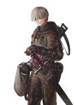  1boy absurdres armor belt bow_(weapon) crossbow gauntlets highres jun_(seojh1029) male_focus original scabbard sheath simple_background smile solo sword weapon white_background 