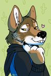  &lt;3 anthro canine clothed clothing looking_at_viewer male mammal rorr simple_background smile solo teeth 