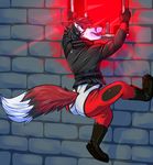  anthro butt candy canine clothed clothing fingerless_gloves food fox gloves lollipop male mammal open_mouth rorr solo tight_clothing 