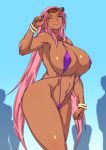  1girl breasts dark_skin donson huge_breasts ingrid_(taimanin_asagi) long_hair pink_hair swimsuit taimanin_(series) taimanin_asagi taimanin_murasaki 
