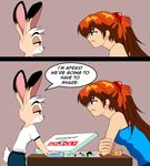  anthro asuka_langley_soryu blue_eyes brown_eyes digital_media_(artwork) disney english_text fan_character female grummancat hair human jackie_hopps_(grummancat) lagomorph mammal monopoly neon_genesis_evangelion red_hair text zootopia 