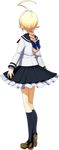  ahoge blazblue blonde_hair blue_legwear braid es_(xblaze) facing_away frills full_body higuchi_konomi long_hair long_sleeves orange_eyes school_uniform single_braid skirt solo transparent_background xblaze xblaze_code:_embryo 