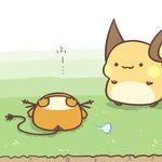  cafe_(chuu_no_ouchi) dedenne full_body gen_6_pokemon lowres lying no_humans on_back on_ground pokemon pokemon_(creature) raichu solid_circle_eyes translation_request whiskers 
